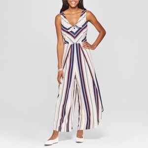 Striped flowy jumpsuit with side split legs